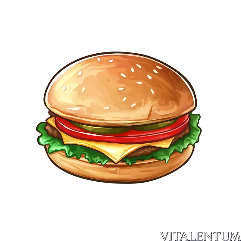 Cheeseburger with Fresh Ingredients Illustration AI Image