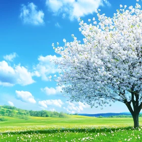 White Blossoms Under Blue Sky