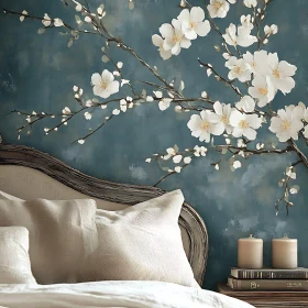 Serene Bedroom Interior with White Flowers