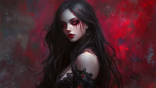 Gothic Woman with Piercing Red Eyes