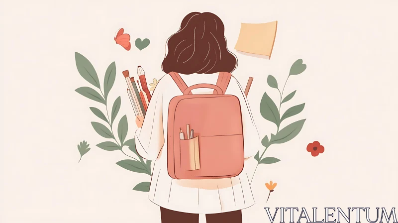 Illustration of a Girl with Backpack AI Image