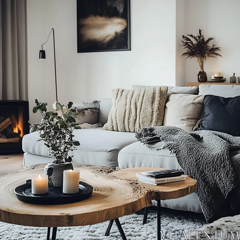 Serene Home Interior with Candles AI Image