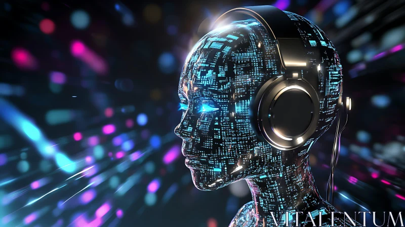 Advanced Cyborg Listening to Music AI Image