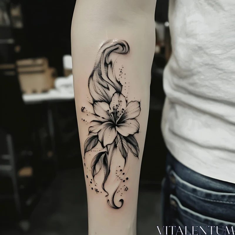 Elegant Flower Tattoo Art in Black Ink AI Image