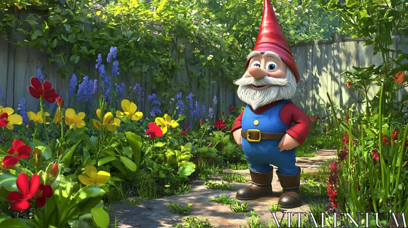 Whimsical Gnome with Colorful Flowers AI Image