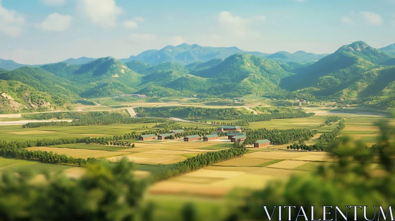 Scenic Landscape of Valley and Mountains AI Image