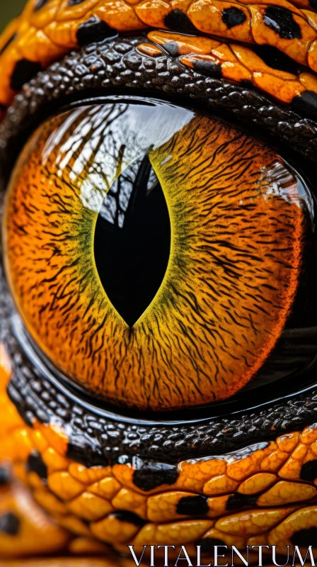 Captivating Close-Up: Reptile Eye in Amber and Black Tones AI Image