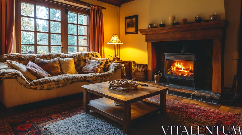 AI ART Cozy Living Room with Fireplace