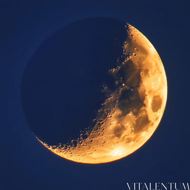 AI ART Golden Crescent Moon in Night Sky