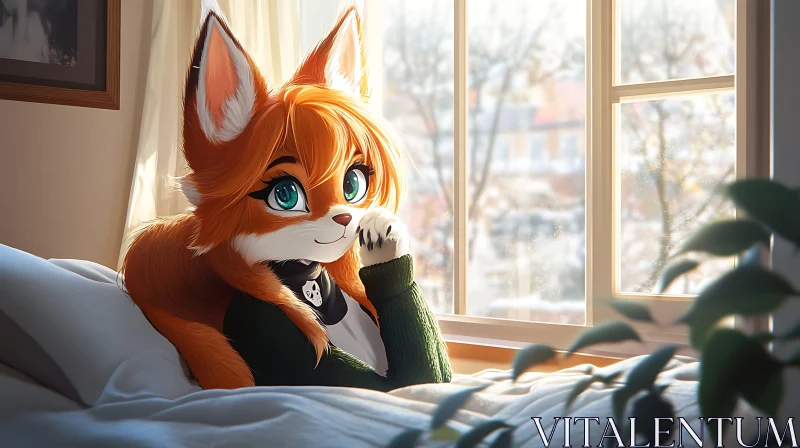 Fox Character Lounging in Bed AI Image