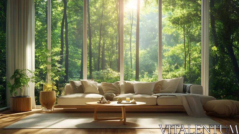 Sunlit Room with Forest View AI Image