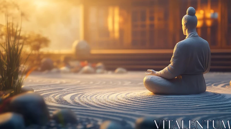 AI ART Meditative Figure in Tranquil Zen Garden