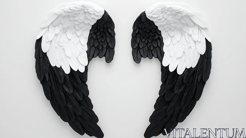 AI ART Black and White Feathered Wings Display