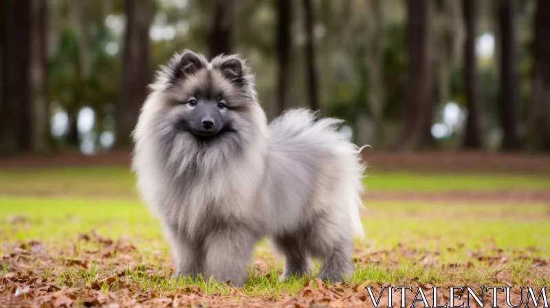 Grey and White Pomeranian in Grass Field - Indigo and Azure Ambiance AI Image