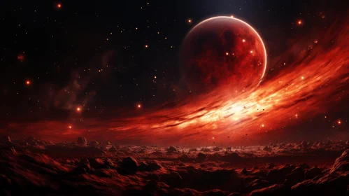 Mesmerizing Red Planet in an Epic Fantasy-style Space Scene
