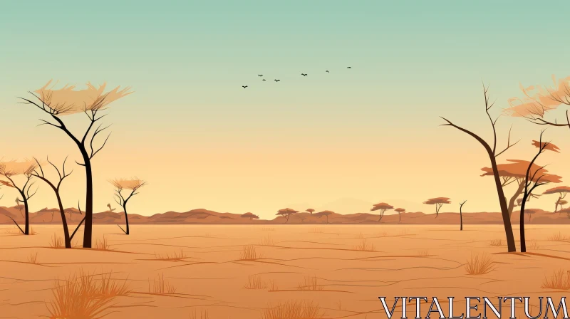 Minimalist Desert Landscape with Birds - African Influence Art AI Image