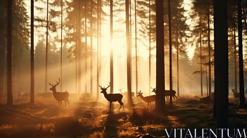 Morning Sunrise with Deer in Forest - A Symbol of Environmental Awareness AI Image