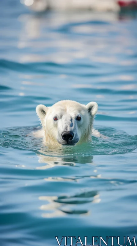 Powerful and Emotive Portraiture of a Polar Bear Swimming in Natural Water AI Image