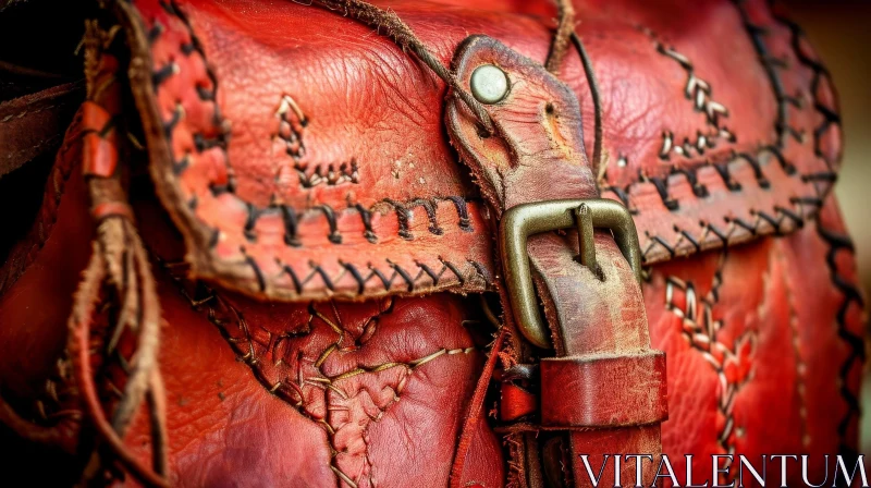Red Leather Bag with Metal Buckle - Unique Rustic Design AI Image