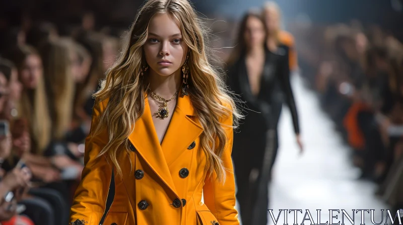Stylish Fashion: Confident Model in Yellow Coat AI Image