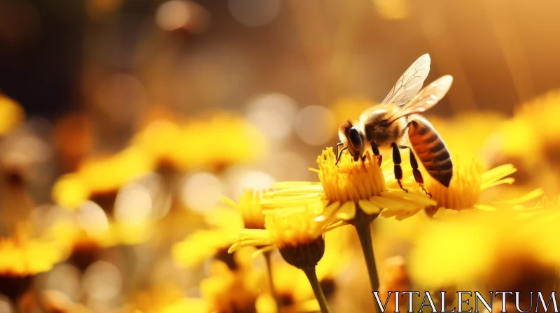 Sunlit Field: Bee on Yellow Flower AI Image