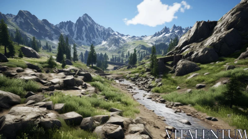 Unreal Engine Wilderness: Rocks and Mountains Video Game Scene AI Image