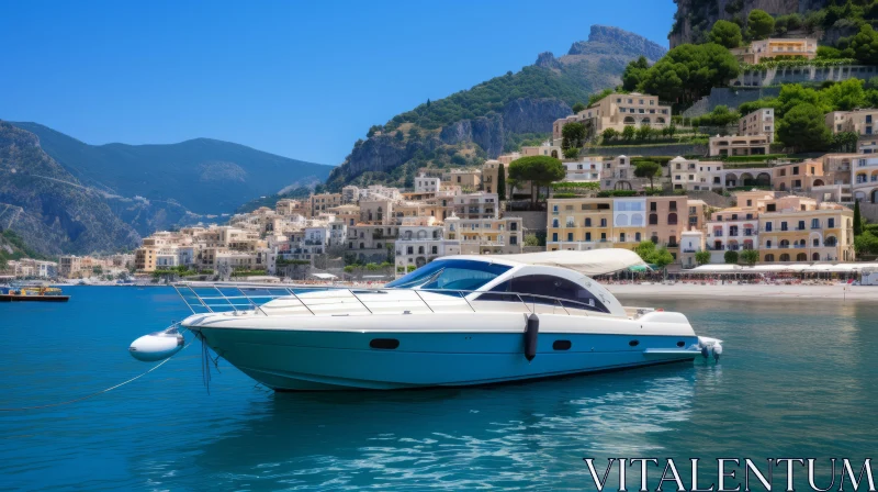 White Yacht in Azure Waters: Dazzling Cityscapes and Italian Landscapes AI Image