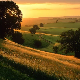 Tranquil Sunset Field Scenic View