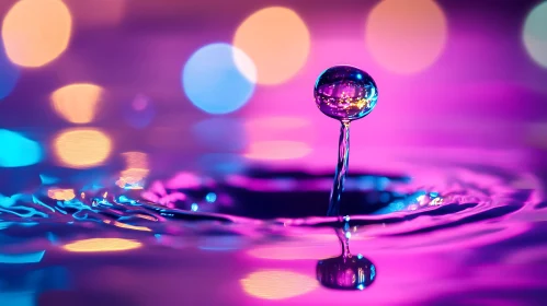 Colorful Water Droplet and Ripple Effect with Bokeh Lights