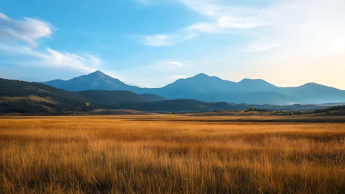 Mountains and Golden Field Landscape