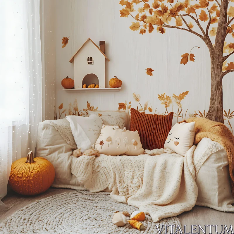 AI ART Cozy Autumn Interior with Pillows