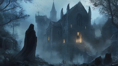 Cloaked Figure at Dark Monastery