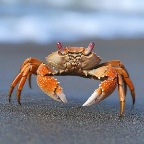 Detailed View of an Orange Crab by the Shore