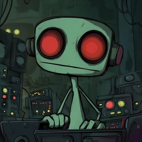 Cartoon Robot with Glowing Eyes