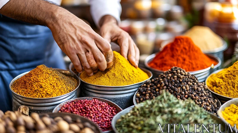 Vibrant Market with Mixed Spices AI Image