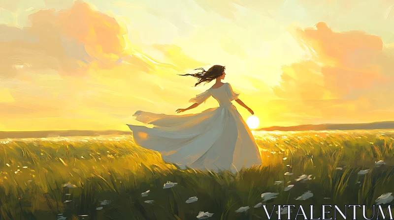 AI ART Woman in White Dress at Sunset