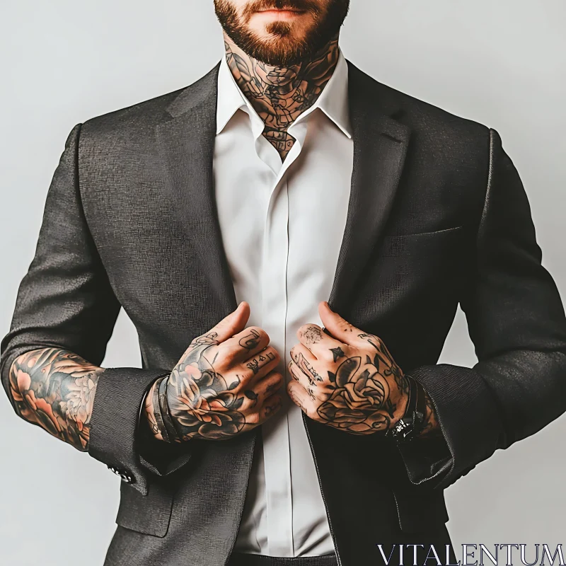 Tattooed Man in Formal Attire AI Image