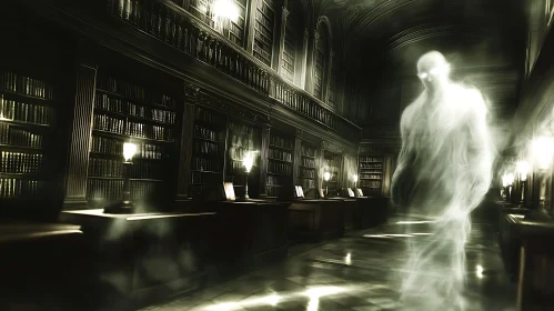 Ghostly Figure in Old Library