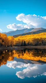 Golden Autumn Reflections in a Mountain Lakescape AI Image