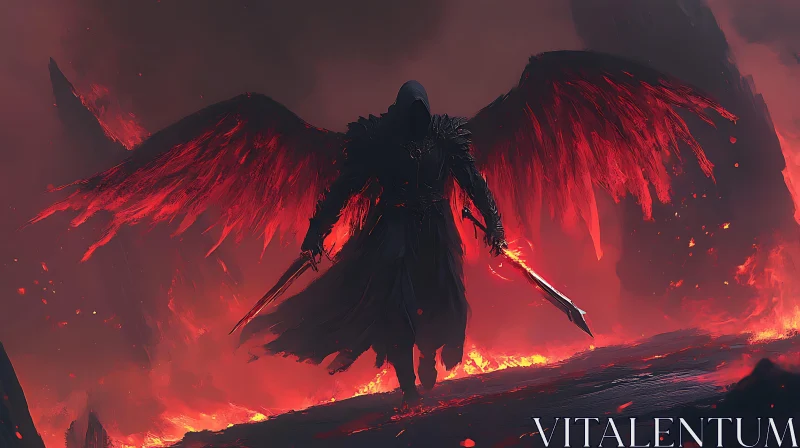 Infernal Angel with Swords Illustration AI Image