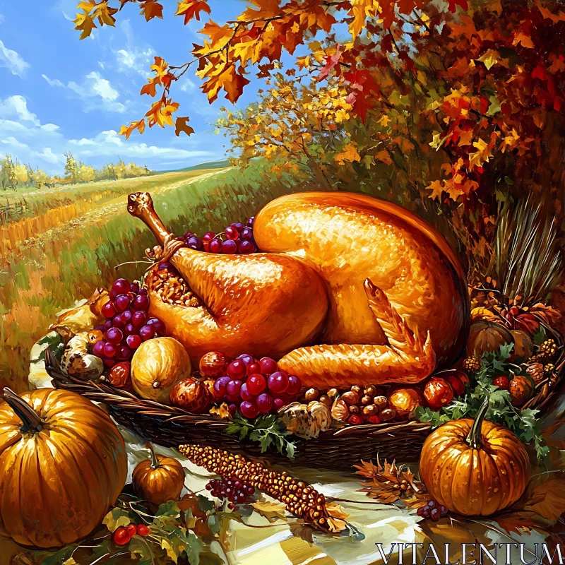 Harvest Bounty: A Thanksgiving Still Life AI Image