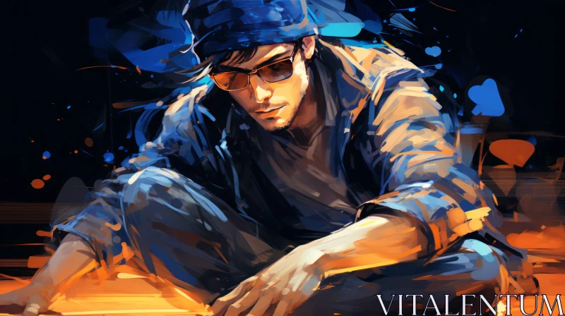 Anime-Style Digital Animation Poster of Man in Sunglasses AI Image