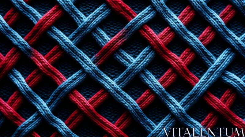 Artistic Abstract Pattern of Red Fabric and Blue Thread AI Image