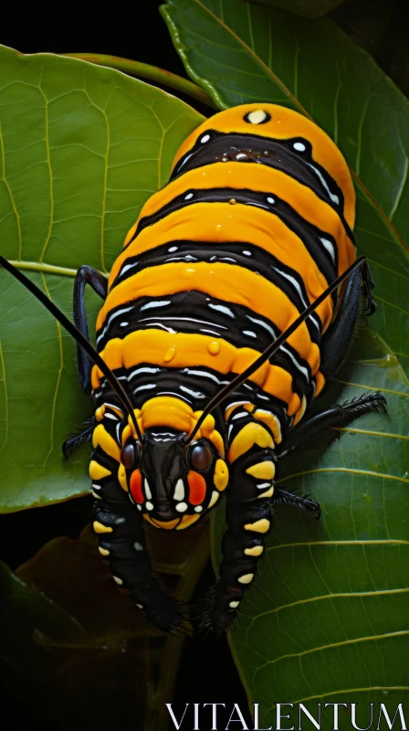 Boldly Colored Caterpillar on Leaf - A Display of Wildlife Muralism AI Image