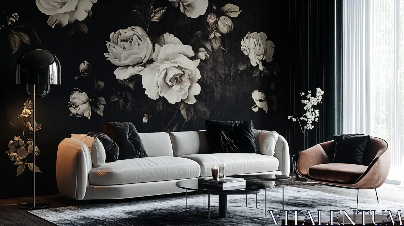 AI ART Modern Living Room with Floral Accents