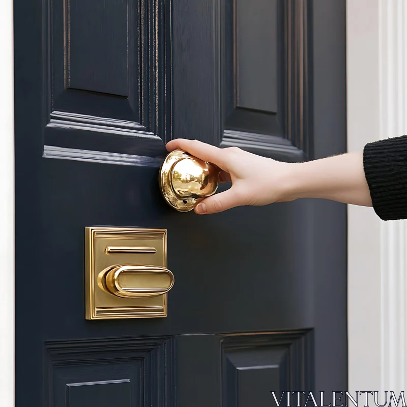 Hand on Golden Doorknob AI Image