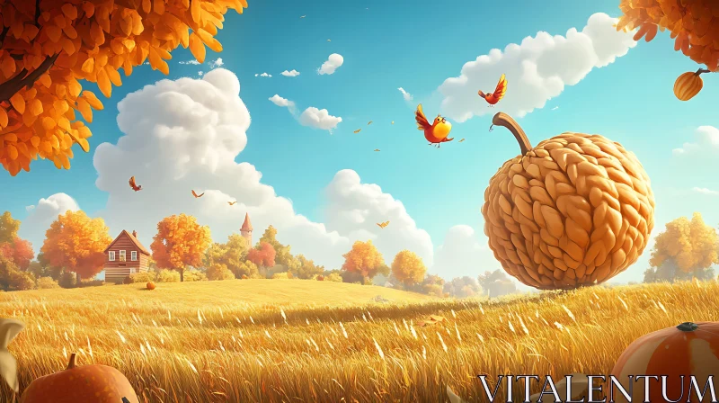 AI ART Whimsical Fall Landscape with Pumpkins