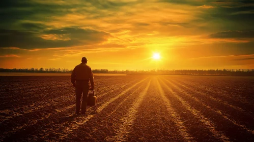 Man in Field at Sunset