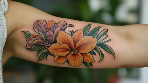 Colorful Lily Arm Tattoo - Artistic Floral Ink