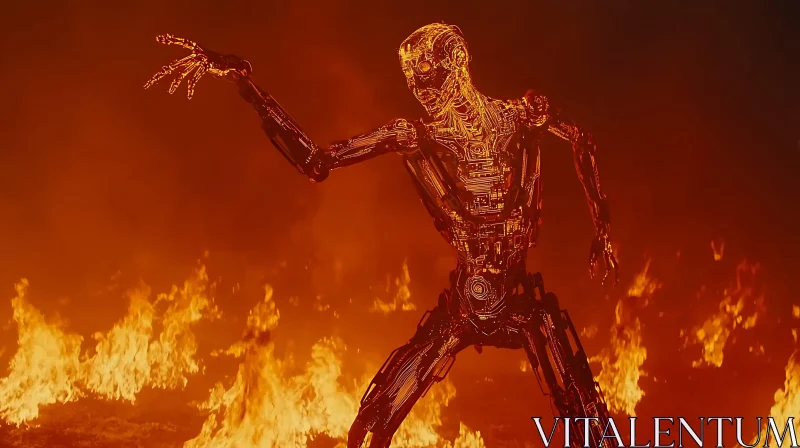 Robot in Flames AI Image